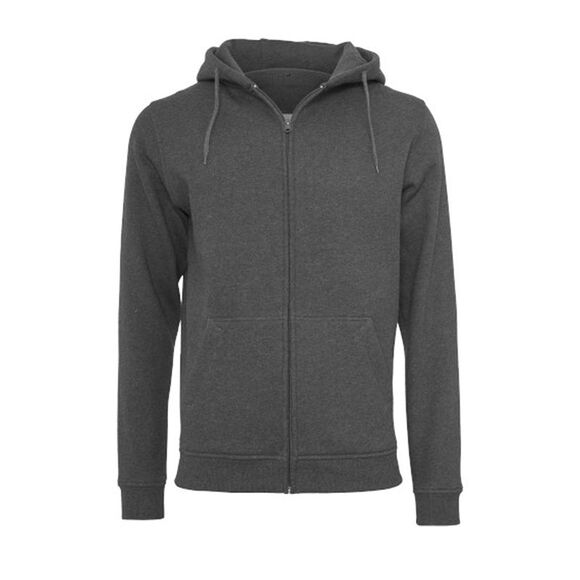 Build Your Brand Mens Plain Full Zip Hoodie / Charcoal